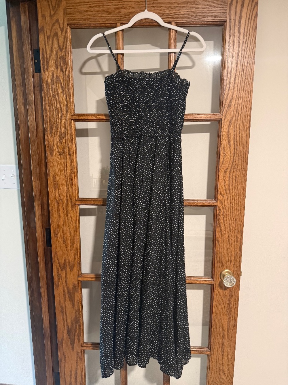 J. Crew Smocked maxi dress in cotton voile dot print
